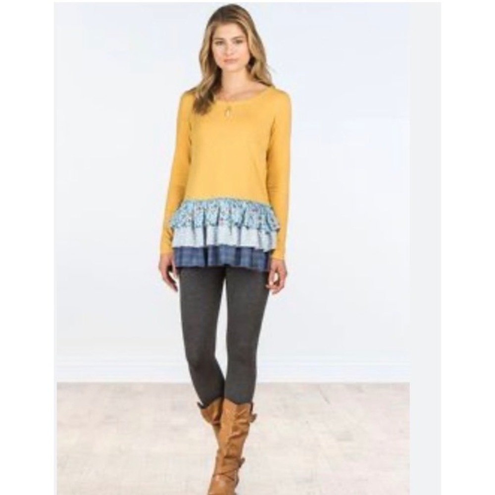Matilda Jane Womens Size M Make Believe Weekend Vibes Tunic Top Mustard Yellow